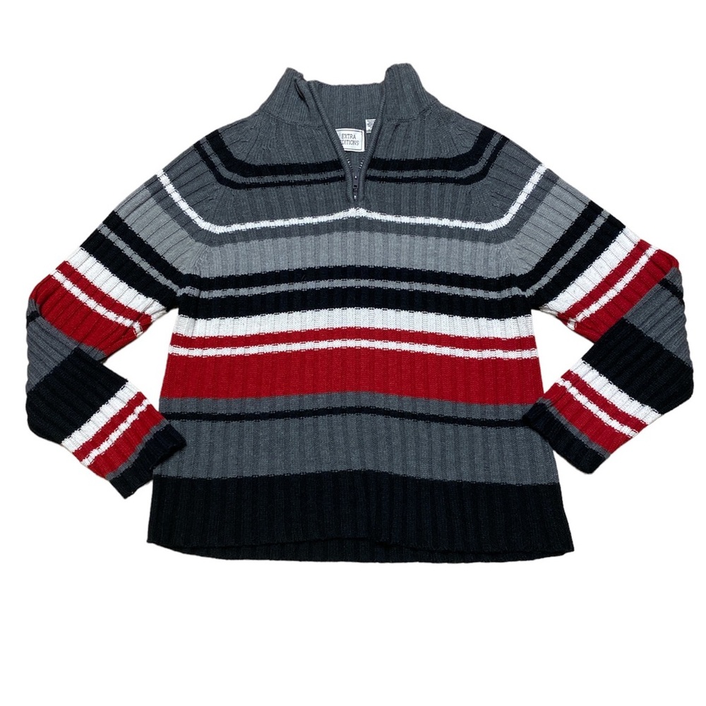 Y2K Quarter Zip Sweater Women’s 2X Vintage Ribbed Long Sleeve Stripe Pullover
